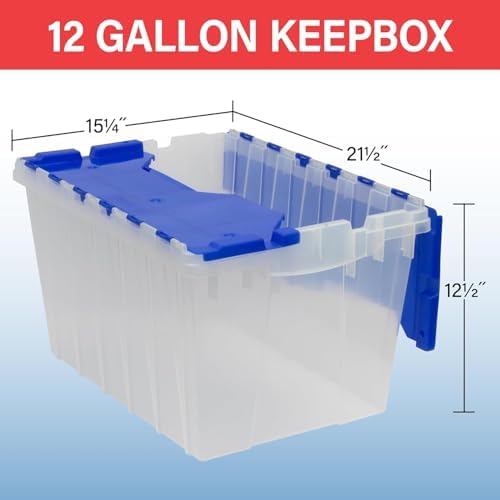 Akro-Mils KeepBox 12 Gal Storage Box, Lid Attached, Stackable, Clear/Blue - Image 3