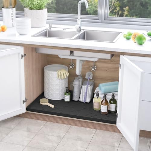 SIKADEER Waterproof Under Sink Mat Silicone 22"x19", Kitchen Cabinet Liner - Image 2