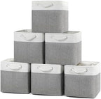 Posprica 11×11×11 Storage Cubes, Collapsible Storage Bins Organizer for Closet, Fabric Storage Box with Cotton Rope Handles, Decorative Storage Baskets for Shelves, set of 6 - White/Gray by Posprica
