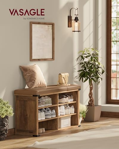 VASAGLE Shoe Storage Bench with Removable Cushion, Adjustable Shelves - Image 2