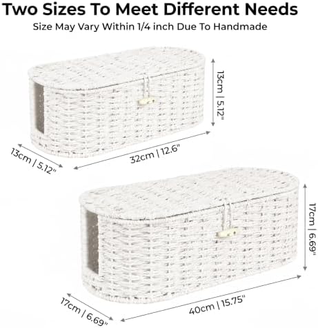 Set of 2 Cable Management Box, Handwoven Cord Hider Box with 3 Open Slots - Image 2