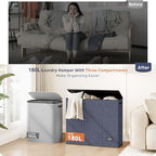 SOLEDI 180L 3-Section Laundry Hamper with Lid, Extra Large Dirty Clothes Basket with Sturdy Handles for Laundry Room & Bedroom - Durable Organizer for Sorting Laundry - Image 6