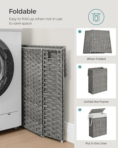 SONGMICS Laundry Hamper with Lid, 14.5 Gal (55 L) Synthetic Rattan,Foldable - Image 6