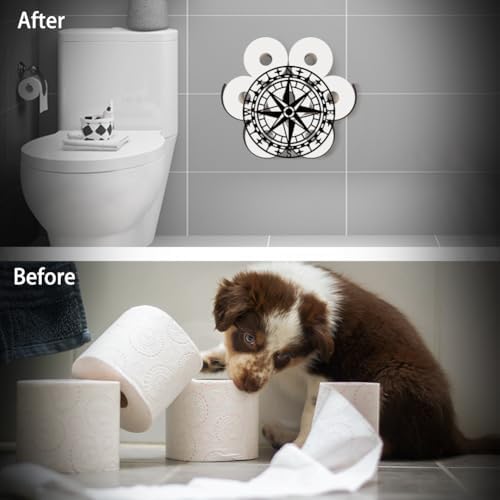 WADORN Nautical Compass Metal Toilet Paper Holder, Black Ocean Compass Decorative Metal Toilet Paper Storage for Extra 8 Rolls Funny Freestanding Nautical Wall Mounted Organizer for Restroom Bathroom - Image 4