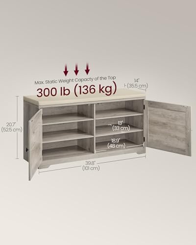 VASAGLE 3-Tier Shoe Storage Bench with Cushion, 14 x 39.8 x 20.7 Inches - Image 2