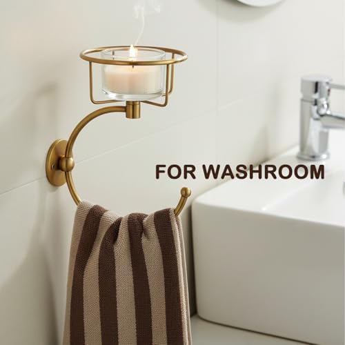 100% Solid Brass Hand Towel Holder for Bathroom Wall – Towel Ring with Candle Holder – Vintage Wall Candle Sconce Bathroom Decor – Antique Brass Towel Holder - Image 2