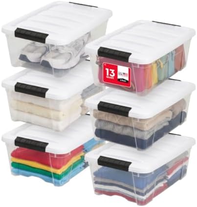 IRIS USA 13 Qt Storage Bins with Lids, 6 Pack, Clear/White by IRISUSA