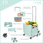 Foldable Utility Cart with Stair Climbing Wheels,Collapsible Rolling Crate with Magnetic Lid Telescopic Cover,Telescoping Handle,360° Rotate Wheel Hand Cart for Teacher Shopping Moving Grocery(Green) - Image 3