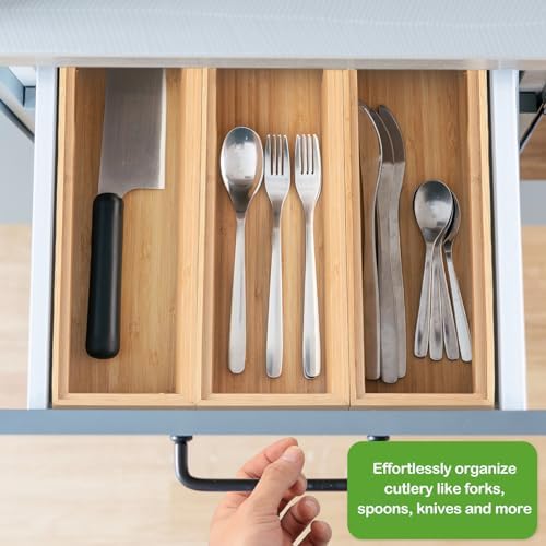 Kigley 8 Pcs Bamboo Drawer Organizer for Kitchen, 12x3x2 Inch, Wood - Image 4