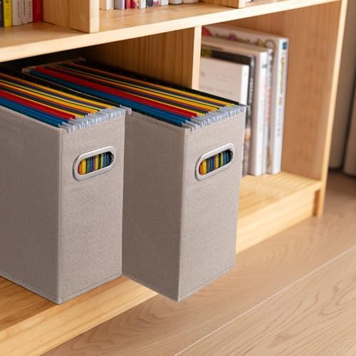 8 Pack Letter Size File Storage Box Collapsible，Fabric Hanging File Folders Organizer, Portable Office Document Holder with Metal Handle, Smooth PVC Rails, Beige - Image 7