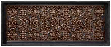 HF by LT Mandala Premium Rubber Boot Tray, 34 x 14 inches, Heavy Duty Vulcanized Rubber Design, One-Piece Seamless Construction, Year Round Use Indoors/Outdoors, Black with Brushed Brass by HFbyLT