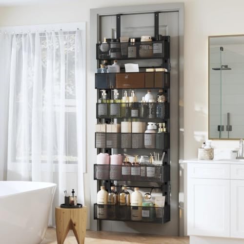 Over The Door Organizer, 6-Tier Heavy-Duty Metal Mesh Rack, Adjustable Large Baskets, 2-in-1 Hanging or Wall Mount Spice Rack, Behind The Door Organizer for Bedroom Closet Bathroom Pantry Kitchen - Image 6