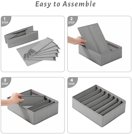 4 Packs Adjustable T-shirt Drawer Organizers for Clothing with 6 Adjustable Dividers, 7 Grids Wardrobe Storage Box, DIY Clothes Organizer for Folded Clothes, T-shirt, Legging - Image 4