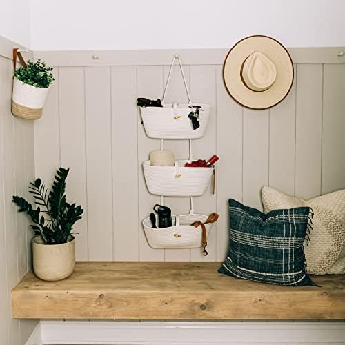 OrganiHaus Over the Door Organizer, Woven Rope Hanging Baskets, 3-Tier - Image 5