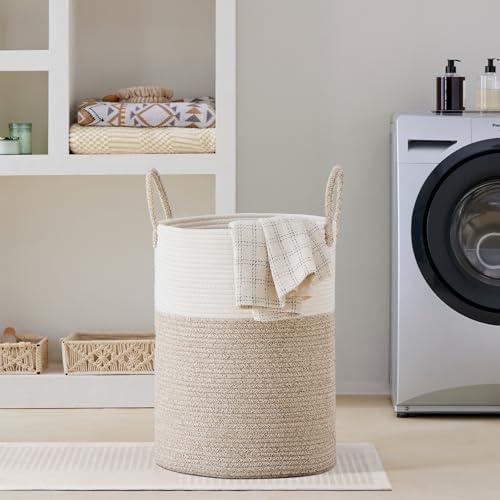VIPOSCO 100L Extra Large Woven Laundry Basket Hamper, White Brown - Image 5