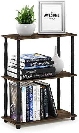 Furinno TURN-N-TUBE Storage Shelves, 3-Tier Book Shelf, Corner Shelf, Toolless Open Shelves, for Organization and Storage, Living Room, Garage, Home Office, Columbia Walnut by Furinno-FitsYourSpaceFitsYourBudget
