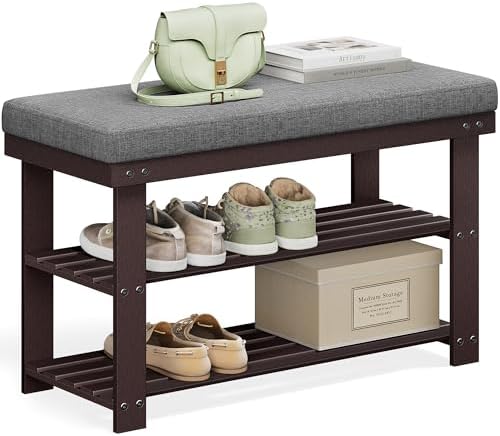 SONGMICS Bamboo Shoe Bench, 3-Tier Shoe Rack, 11.9 x 28.3 x 19.2 Inches by SONGMICSbySONGMICSHOME