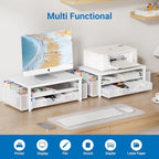 OPNICE Desk Organizers and Accessories, Computer Monitor Stand Riser with Drawer and 2 Pen Holders, Printer & Laptop Stand, Office Desk Accessories & Workspace Organizers for Home Office Supplies, Metal White - Image 4