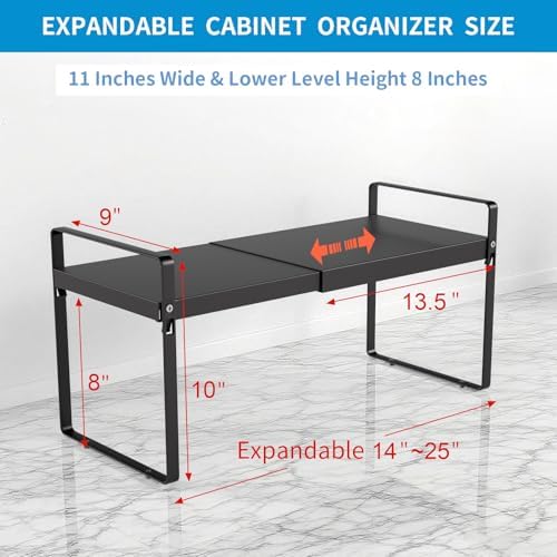 Expandable Cabinet Shelf Organizer, 9 Inch Deep, Black, 2 Pack - Image 2