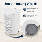 135L White Wheeled Plastic Laundry Hamper - Rolling Laundry Basket with Lid - Image 7