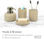 ZCCZ Beige Bathroom Accessories Set 4 Pcs - Toothbrush Holder, Soap Dispenser, Vanity Tray, Tumbler - Countertop Organizer for Bathroom Decor - Stylish and Functional Accessory Set for Home - Image 5