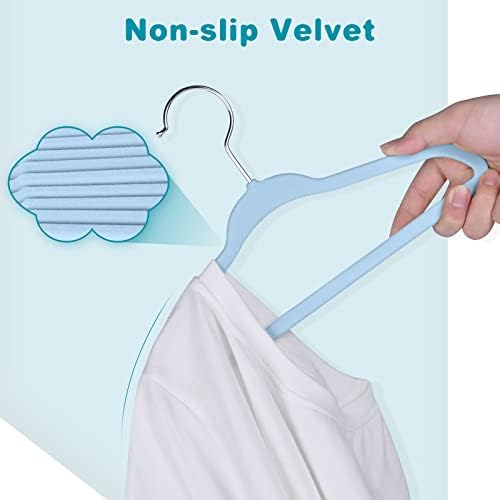 BAGAIL 50 Pack Kids Velvet Hangers 11 Inches Children's Clothes Hangers Non-Slip Baby Hangers for Infant/Toddler (Babyblue) - Image 4