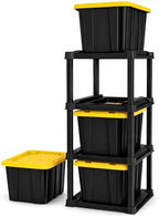 Sterilite 4-Tier Tote Rack with 4-Pack 27 Gallon Industrial Storage Totes by Sterilite