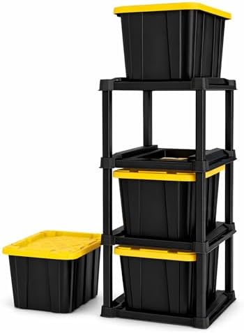 Sterilite 4-Tier Tote Rack with 4-Pack 27 Gallon Industrial Storage Totes by Sterilite
