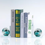 Glass Book Ends for Shelves, Dark Blue Hand Blown Sea Wave Ball, Set of 2 - Image 5