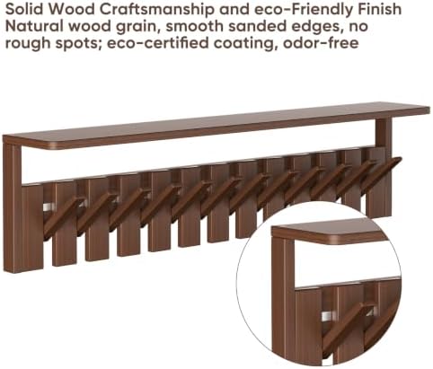Coat Rack Wall Mount with Shelf, Wood Coat Rack with 12 Hooks, Decorative Wall Storage for Entryway, Bedroom, Bathroom, Living Room and Office - Image 7
