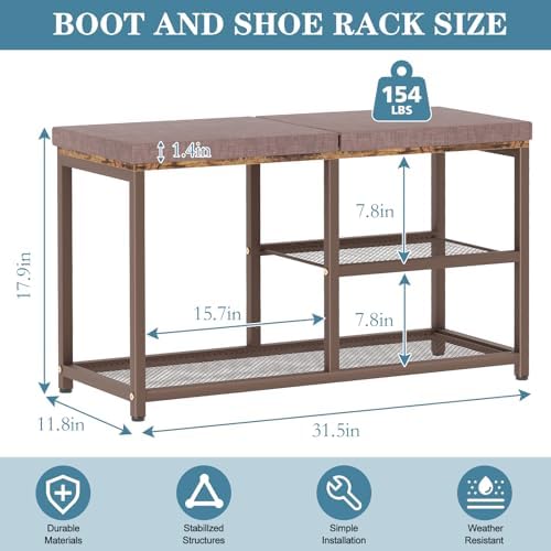Shoe Rack Bench for Entryway 3-Tier, Free Standing Shoe Racks with Seat Cushion, Narrow Shoe Storage Shelf with Boot Organizer, Shoe Rack for Small Spacesh with Wood Bench (Brown+Brown) - Image 3