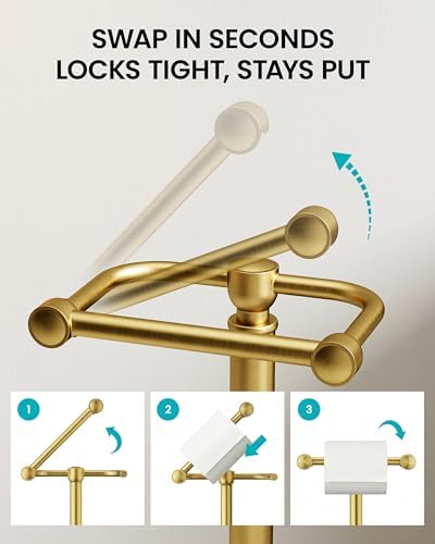 Brushed Gold Toilet Paper Holder Stand Freestanding, Weighted Base, 22 in - Image 4