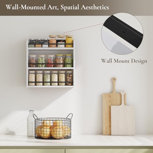 Spice Rack Wall Mount, Wood Spice Rack for Countertop, White - Image 2