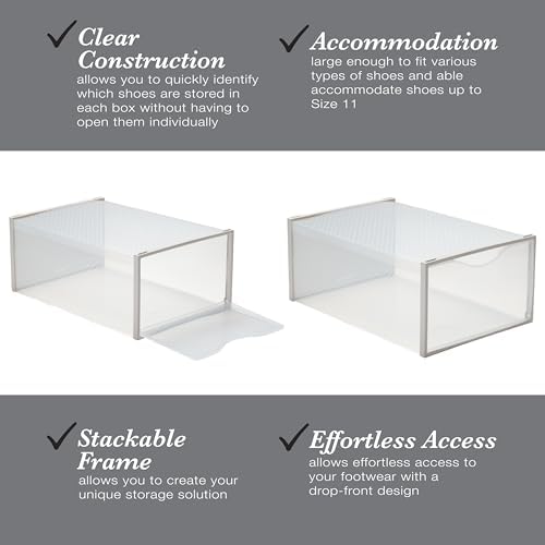 Simplify Set of 12 Stackable Shoe Boxes | Customizable | Fits Size 11 Shoes | Drop Front Design | Closet Storage | Sneakers | Heels | Clear and White - Image 3