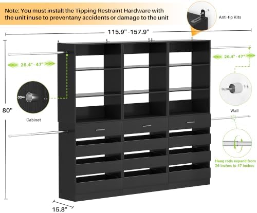 Aheaplus Closet System with 12 Drawers, 8.5-11.5Ft Closet Organizer System - Image 7