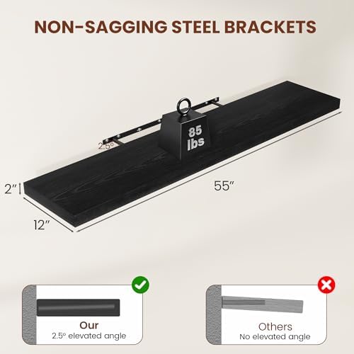 Vivelove Deep Floating Shelves 55x12” Set of 2, Black - Image 3