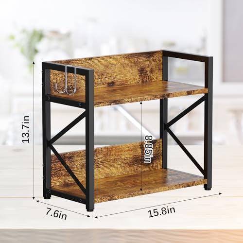 RUILALIFE Coffee-Bar-Station-Organizer Shelf for Countertop, 2 Tiers Kitchen Counter Shelf Riser, Wooden Spice Rack Organizer, Coffee Bar Accessories(Rustic Brown, Large) - Image 4