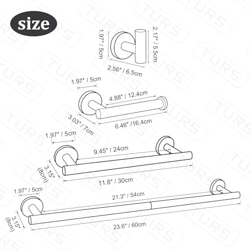 TURS Brushed Nickel 10 Pieces Bathroom Hardware Set, SUS304 Stainless Steel 24 Inch Bath Towel Bar Set, Round Bathroom Accessories Kit Wall Mounted - Image 7
