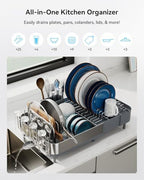 SUNLY Expandable Dish Drying Rack, Versatile Brackets for Pots & Pans, Space Saving Kitchen Drying Rack, Dish Racks for Kitchen Counter, Stainless Steel Dish Drainers with Extendable Spout, Gray - Image 2
