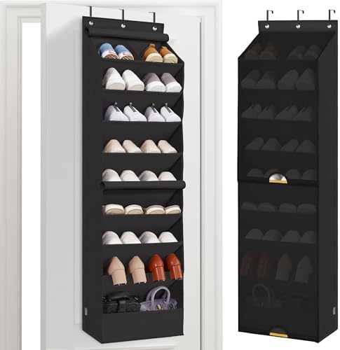 STORAGE MANIAC Over the Door Shoe Organizer with Curtain Dustproof Heavy-Duty Large Deep Pocket Hanging Shoe Organizer for Closet Dorm & Narrow Door Storage Shoe Holder Shoe Rack, 9-Shelf Black 1 Pack by STORAGEMANIAC