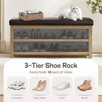 Zihanhome Shoe Rack Bench with Leather Cushion, 2 Tier Solid Wood Storage Bench, Mid-Century Modern Shoe Bench for Entryway, Hallway, Closet, Front Door Entrance, Foyer (Dark Brown, 46.5) - Image 6