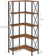 HOOBRO Corner Bookshelf, 5-Tier L-Shaped Bookcase, Industrial Open Display Shelf Tall Storage Organizer, Vertical Storage Rack, for Living Room, Home Office, Rustic Brown and Black BF60SJ01 - Image 2