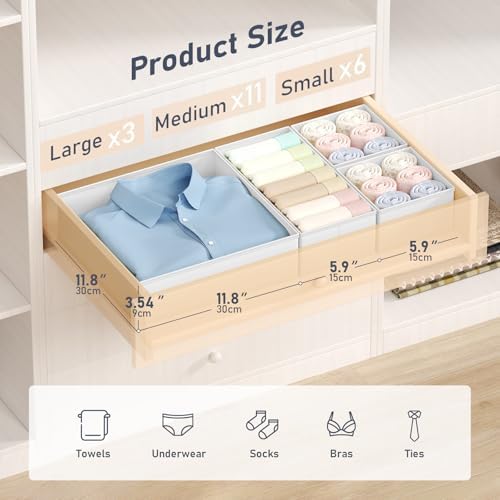 DIMJ 20-Pack Fabric Drawer Organizer Bins for Dresser Nursery Clothes - Image 2