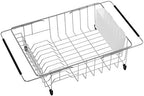 SANNO Large Expandable Dish Drying Rack Sink Dish Rack in Sink or On Counter, Dish Drainer Rustproof Stainless Steel with White Utensil Silverware Storage Holders - Image 6