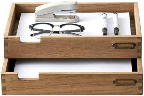 KIRIGEN Wood Paper Tray Set of 2, Stackable Inbox Trays for Desk, Brown by KIRIGEN