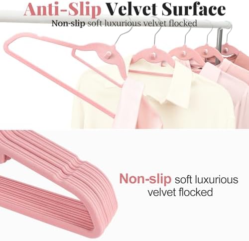 Velvet Felt Stackable Hangers 50 Pack, Thin & Space Saving, Pink - Image 5