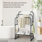 ELYKEN 3 Tier Freestanding Towel Rack with Shelf, 40" H Towel Stand, Black - Image 2