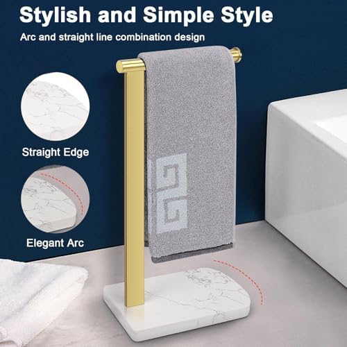 NearMoon Hand Towel Holder with Balanced Marble Base, 304 Stainless Steel Stand Towel Ring L Shape Hand Towel Rack Free-Standing Towel Bar for Bathroom Kitchen Countertop (Single Rod, Brushed Gold) - Image 5