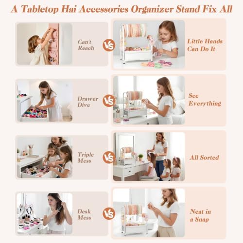 Keebofly Headband Holder Stand, Versatile Hair Accessories Organizer for Scrunchies, Hair Ties, Bows & Claw Clips - Large Compact Hair Accessories Storage for Girls, Women, Babies - Image 3