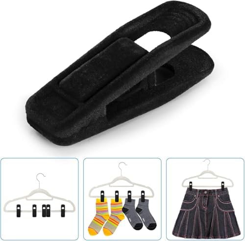 Tinfol 80pc Velvet Hanger Clips, Black Pants Velvet Clips, Large Opening Clothes Pin Hanger Clip, Strong Finger Flocked Clip Perfect for Slim-line Clothes Velvet Hangers - Image 6